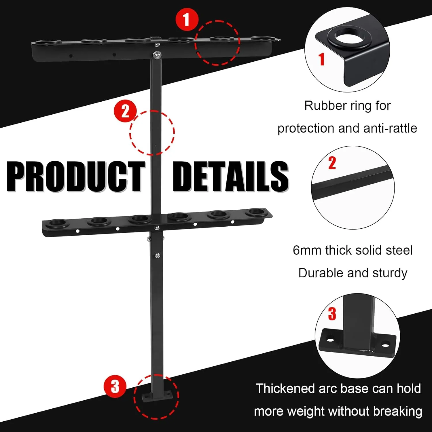 Vertical Hand Rack for Enclosed Landscaping Truck Trailer Garage or Shed Walls Holds 6 Tools for Shovels, Rakes, Hoes, Open Trailer Storage, 1 Pack (Black)