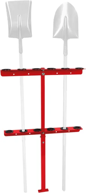 Vertical Hand Rack for Enclosed Landscaping Truck Trailer Garage or Shed Walls Holds 6 Tools for Shovels, Rakes, Hoes, Open Trailer Storage, 1 Pack (Red)