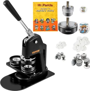 VEVOR Button Maker Machine, Multiple Sizes 1.25 2.25 Inch Badge Punch Press Kit, Children DIY Gifts Pin Maker, Button Making Supplies with 500pcs Button Parts & Circle Cutter & Magic Book
