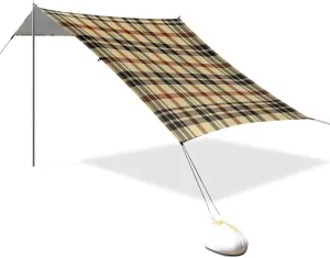 Vintage Buffalo Plaid Checked Khaki Designed UPF50  Foldable Beach Cabana Water-Resistant Outdoor Sun Shade with Sturdy Poles, Sandbags and Shovel for Camping Trips, Fishing, Backyard Fun or