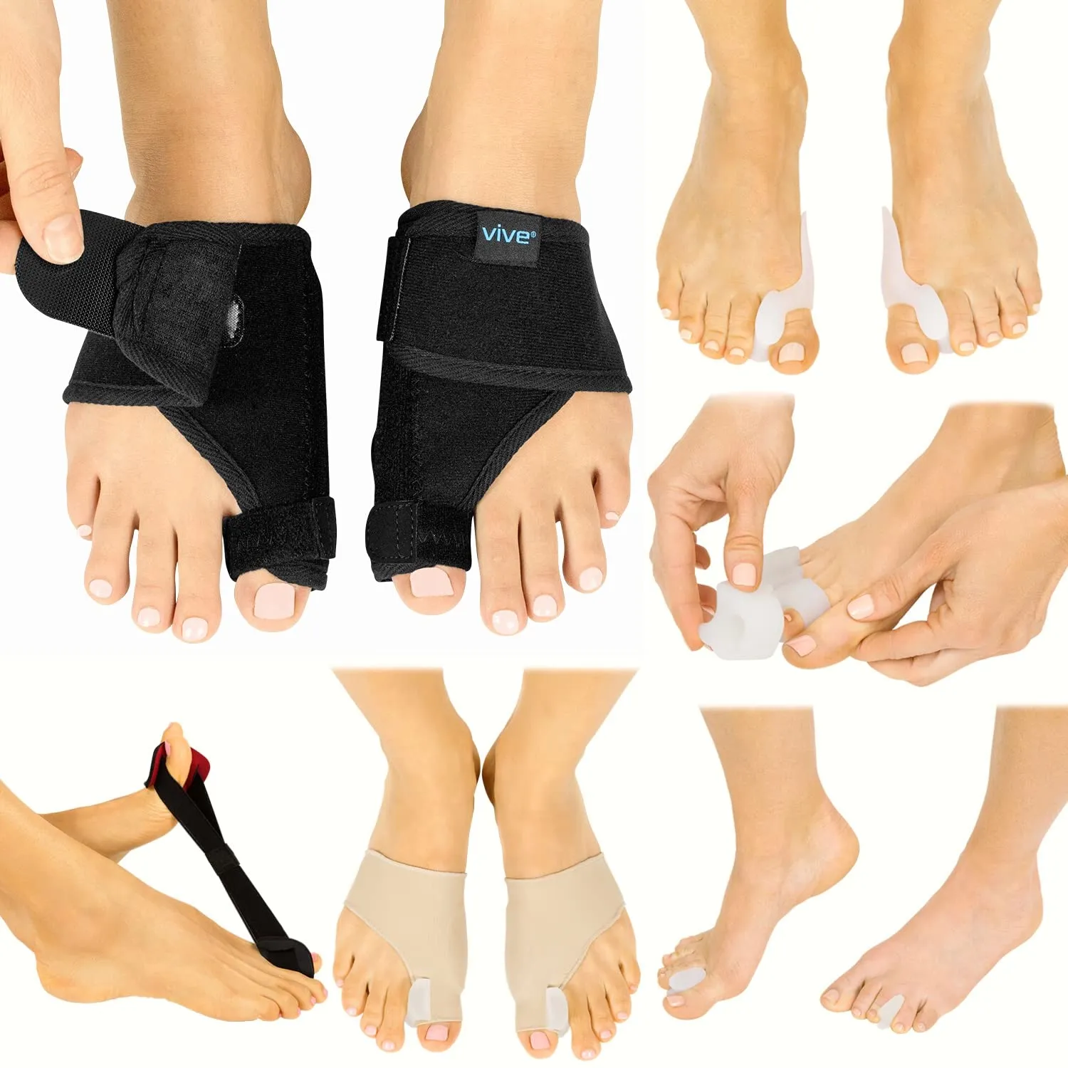 Vive Bunion Corrector Kit (13 PCS) - Toe Spacers for Women & Men Big Toe - Hammer Toe Separators, Bunion Splint Pads, Foot Health - Toe Spacers for Hallux Valgus Correction, Bunion Relief Cushion