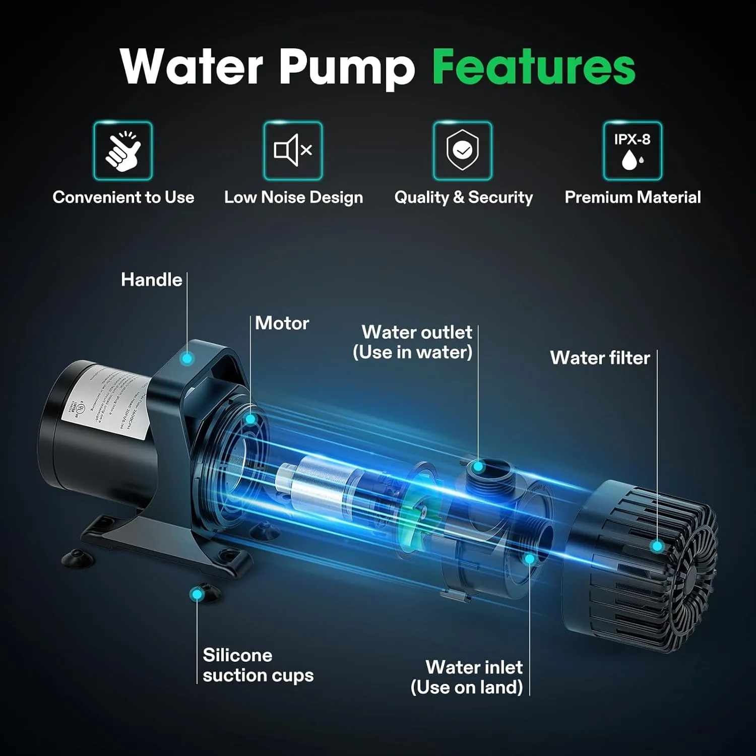 VIVOSUN 1800 GPH Submersible Water Pump with Barrier Bag, 100W Pond Pump with 14FT. Lift Height, Ultra Quiet Aquarium Pump for Pond, Waterfall, Fish Tank, Statuary, Hydroponic