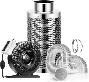 VIVOSUN 4 Inch 203 CFM Inline Fan with Speed Controller and Leather Sheath, 4 Inch Carbon Filter and 8 Feet of Ducting, Air Filtration Combo for Grow Tent Ventilation