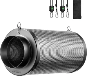 VIVOSUN 6 Inch Air Carbon Filter Smelliness Control with Australia Virgin Charcoal for Inline Fan, Grow Tent Smelliniss Scrubber, Pre-Filter Included, Reversible Flange 6"x 16", Black