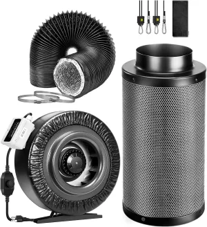 VIVOSUN Grow Tent Ventilation System Kit: 8 Inch 740 CFM Inline Fan with Speed Controller, 8 Inch Carbon Filter and 25 Feet Black Ducting with a Pair of Rope Hanger