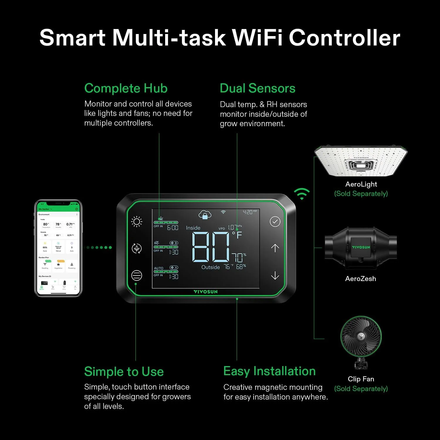 VIVOSUN Smart Air Filtration PRO G4 Kit 4", AeroZesh G4 Inline Duct Fan w/GrowHub E42A Temp. Humidity WiFi-Controller, Carbon Filter & Ducting, Cooling & Ventilation System for Grow Tent, Hydroponics