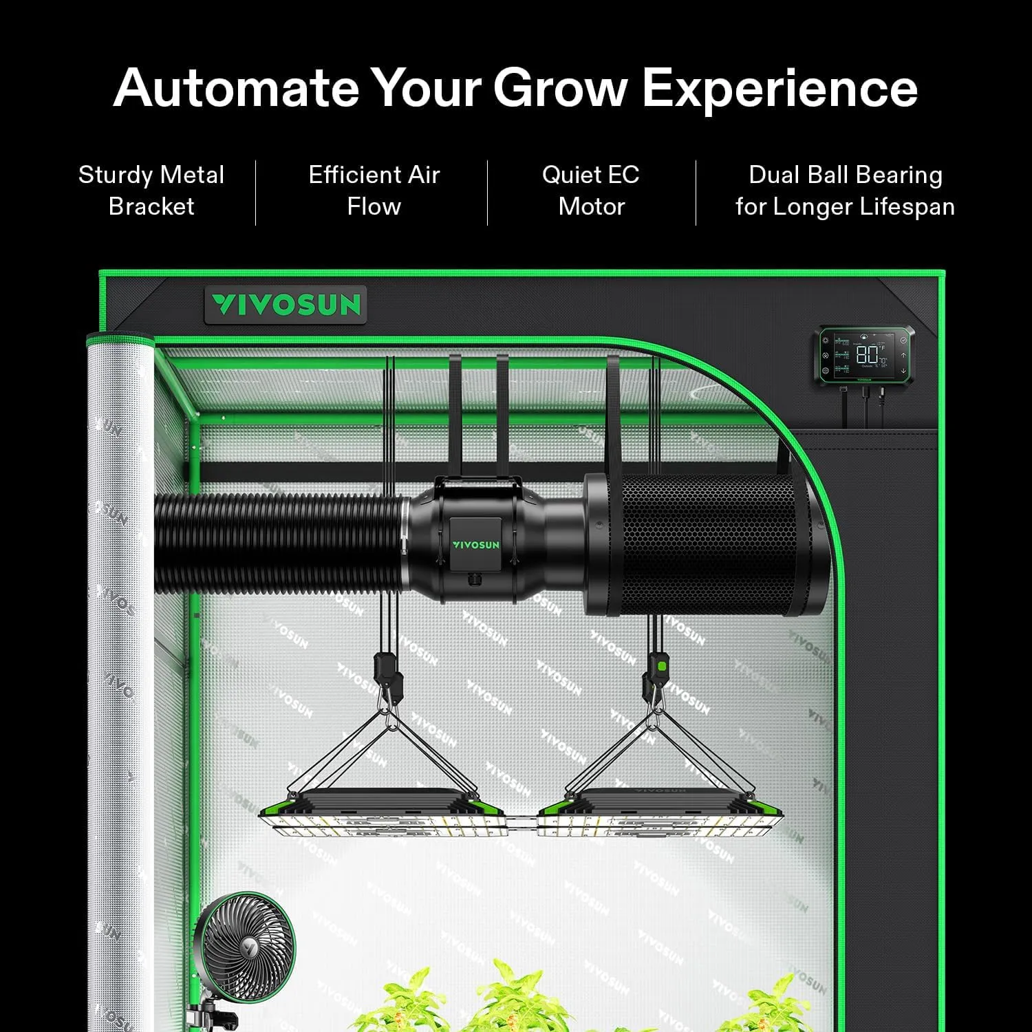 VIVOSUN Smart Air Filtration PRO G6 Kit 6", AeroZesh G6 Inline Duct Fan w/GrowHub E42A Temp. Humidity WiFi-Controller, Carbon Filter & Ducting, Cooling & Ventilation System for Grow Tent, Hydroponics