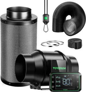 VIVOSUN Smart Air Filtration PRO G6 Kit 6", AeroZesh G6 Inline Duct Fan w/GrowHub E42A Temp. Humidity WiFi-Controller, Carbon Filter & Ducting, Cooling & Ventilation System for Grow Tent, Hydroponics
