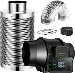 VIVOSUN Smart Air Filtration PRO S6 Kit 6", AeroZesh S6 Inline Duct Fan w/GrowHub E42A Temp. Humidity WiFi-Controller, Carbon Filter & Ducting, Cooling & Ventilation System for Grow Tent, Hydroponics