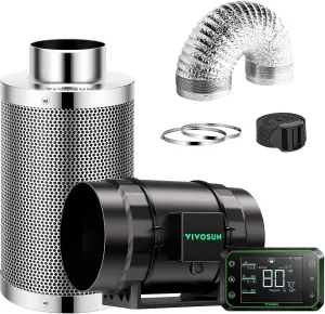 VIVOSUN Smart Air Filtration PRO S8 Kit 8", AeroZesh S8 Inline Duct Fan w/GrowHub E42A Temp. Humidity WiFi-Controller, Carbon Filter & Ducting, Cooling & Ventilation System for Grow Tent, Hydroponics