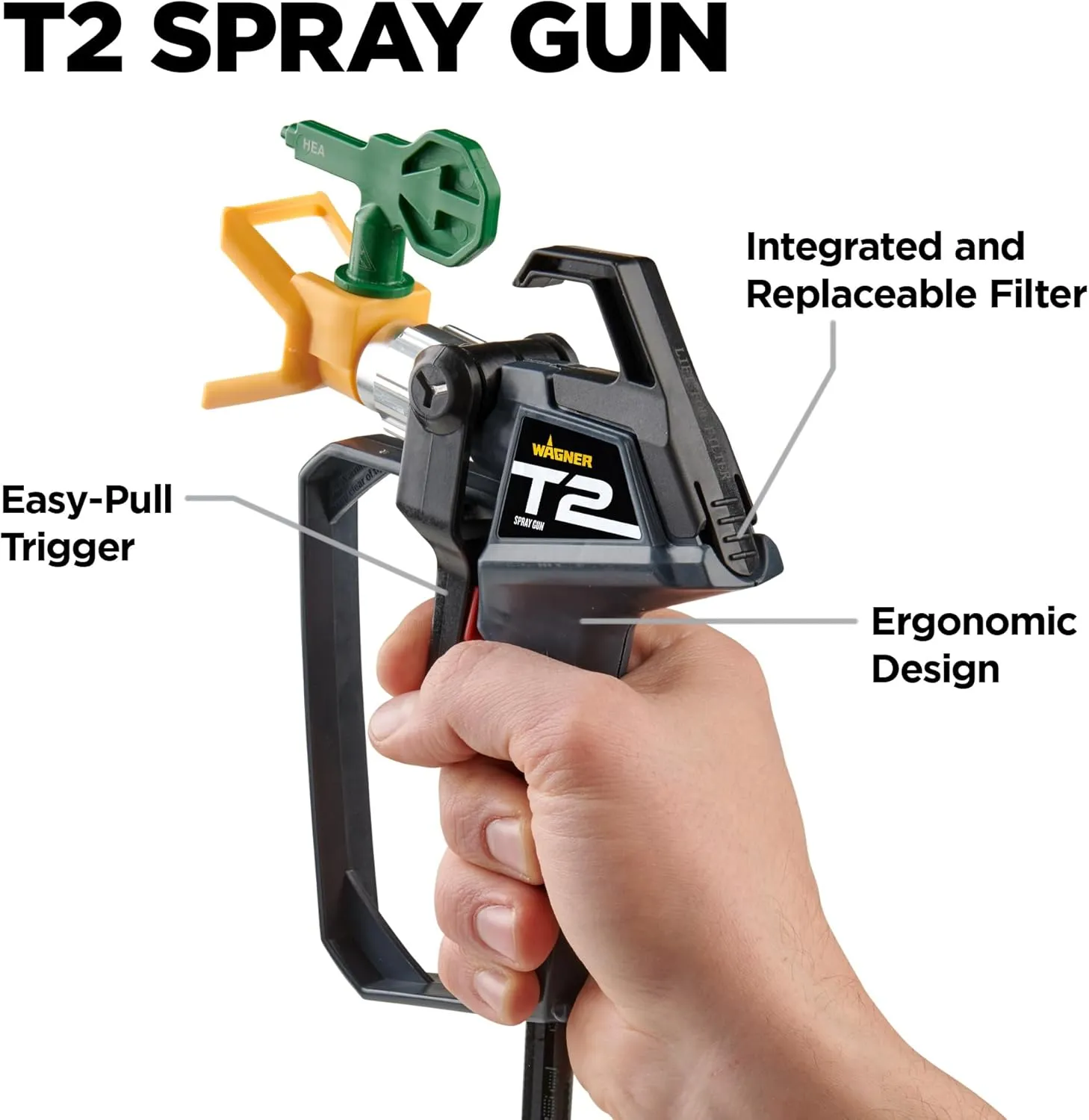 Wagner Spraytech 2435698 Control Pro 130 Paint Sprayer with T2 Gun, High Efficiency Airless Sprayer with Low Overspray, Yellow