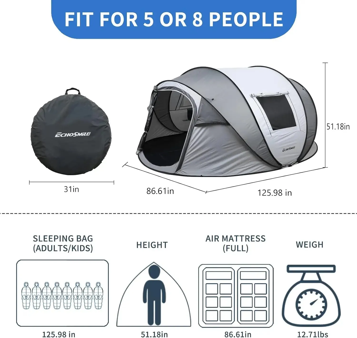 Water Resistant Pop Up Dome Tent