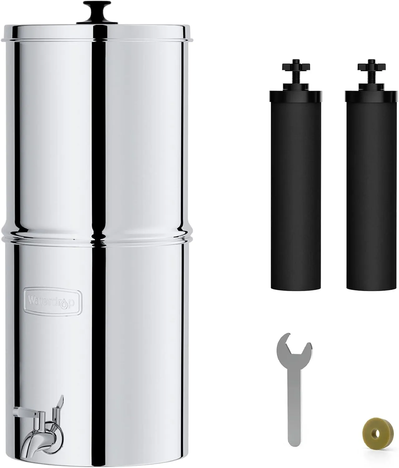 Waterdrop Gravity-fed Water Filter System, Reduces Lead and up to 99% of Chlorine, NSF/ANSI 42&372 Standard, with 2 Black Carbon Filters and Metal Spigot, King Tank Series