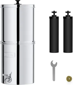 Waterdrop Gravity-fed Water Filter System, Reduces Lead and up to 99% of Chlorine, NSF/ANSI 42&372 Standard, with 2 Black Carbon Filters and Metal Spigot, King Tank Series