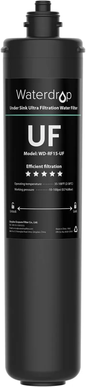 Waterdrop RF15-UF 0.01 Micron Replacement Filter Cartridge For 15UA/15UA-UF/15UB/15UB-UF/15UC/15UC-UF Under Sink Water Filter, Reduces Lead, Chlorine, Bad Taste & Odor, 19K Gallons High Capacity