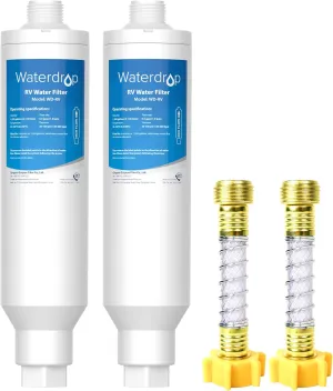Waterdrop RV Water Filter, NSF Certified, Reduces Chlorine, Bad Taste, Odor, 2 Pack, Flexible Hose Protector