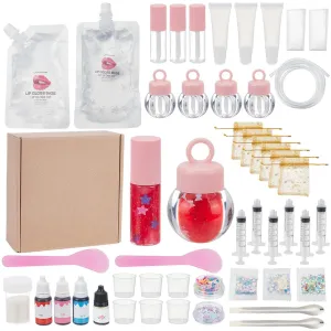 WEBEEDY DIY Lip Gloss Making Kit for Beginners,48 Pcs Fun Lip Gloss Kit to Make Your Own Lipgloss,Beginner Moisturizing Lipgloss Handmade Set for Women DIY Makeup Supplies Set Gift
