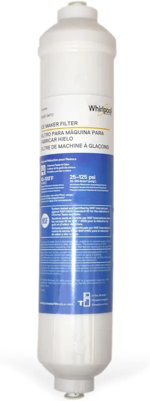 Whirlpool Inline Water Filter WHKF-IMTO, 1/4" Quick Connect Fits Refrigerator, Ice Maker, NSF/ANSI 42 Certified Reduces Chlorine Taste & Odor for Drinking Water and Filtered Ice, 6 Month Filter Life