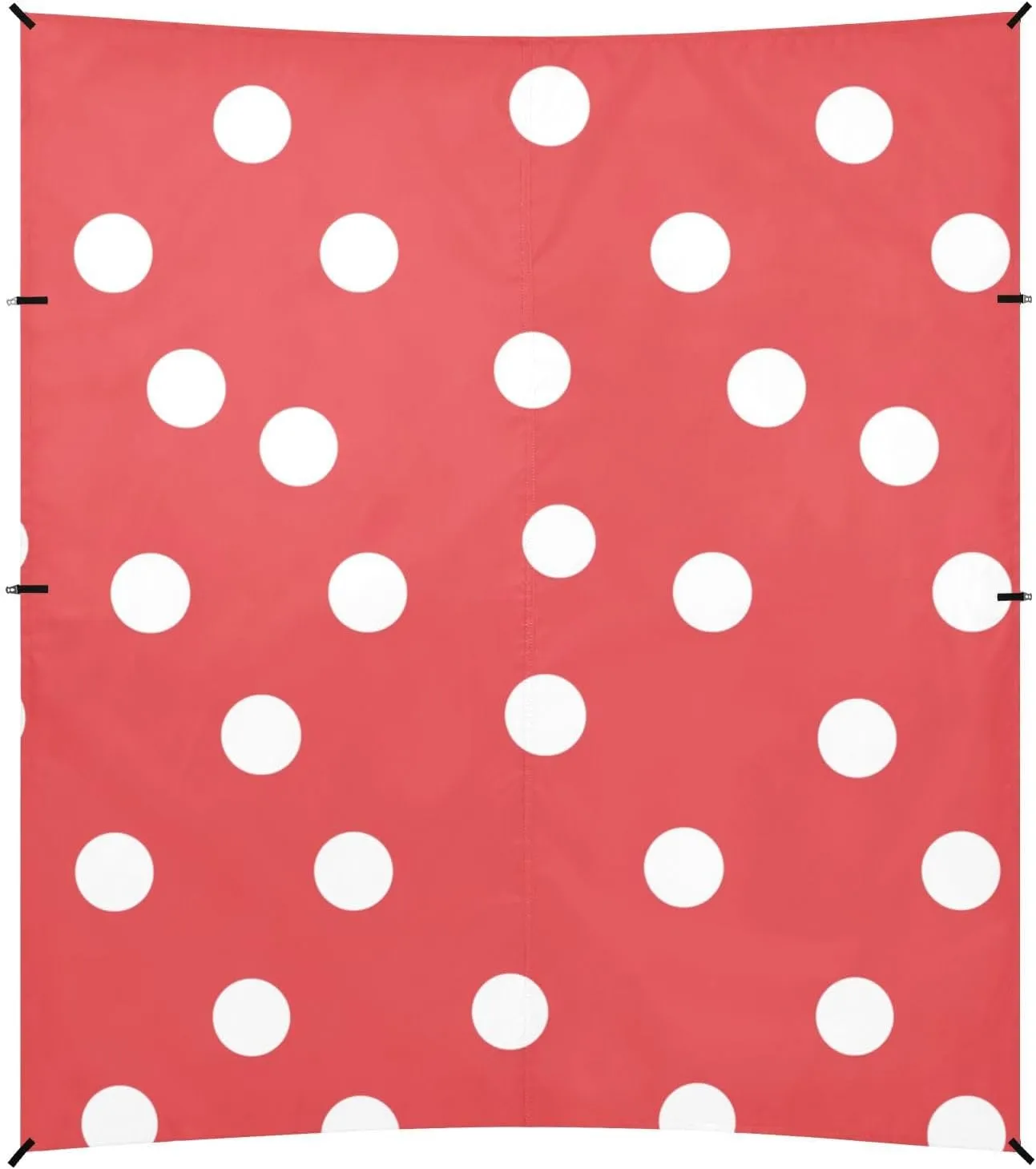 White Polka Dot Red Background Foldable Beach Tent UPF50  Waterproof Sun Shade with Sandbags, Sand Shovel, Poles for Backyard, Grassland, Park