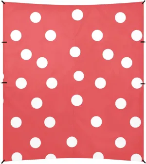 White Polka Dot Red Background Foldable Beach Tent UPF50  Waterproof Sun Shade with Sandbags, Sand Shovel, Poles for Backyard, Grassland, Park