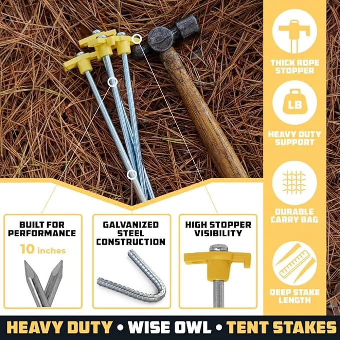 Wise Owl Outfitters Tent Stakes - Heavy Duty Camping Stakes for Outdoor Tent & Tarp - Essential Camping Accessories, Available in 12pk or 16pk