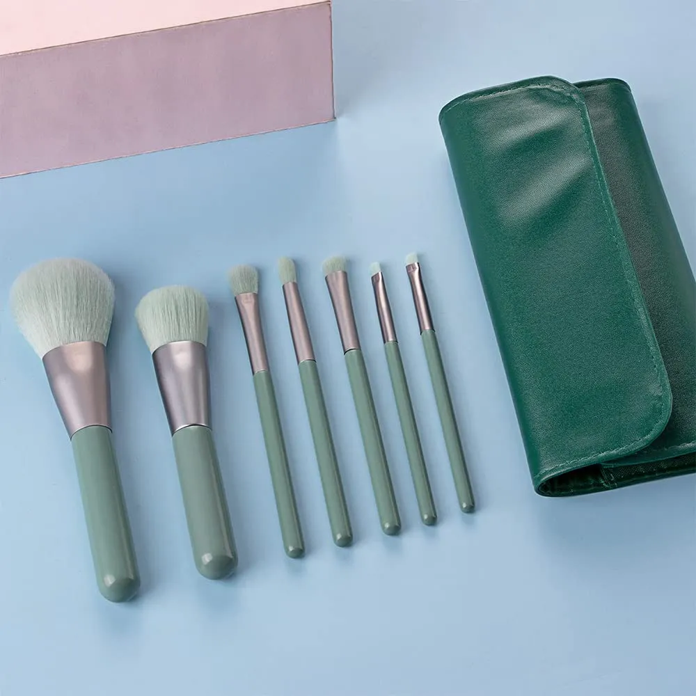 Xaena Makeup Brush Set 7pcs Premium Synthetic Makeup Brushes, Mini Travel Make up Brush Kit Foundation Powder Blush Eyeshadow Eyebrow Contour concealer Portable Makeup Brushes Set with Case 38-4