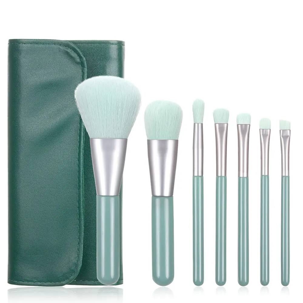 Xaena Makeup Brush Set 7pcs Premium Synthetic Makeup Brushes, Mini Travel Make up Brush Kit Foundation Powder Blush Eyeshadow Eyebrow Contour concealer Portable Makeup Brushes Set with Case 38-4