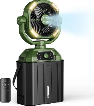 XAP Portable Misting Fan Rechargeable for Hot Weather - 9-inch Auto Swivel Fan with 25000mAh USB Battery as Power Bank, 4 Mist Cooler, 7L Bucket for Outdoor/Camping/Fishing/Yard/Beach/Golf