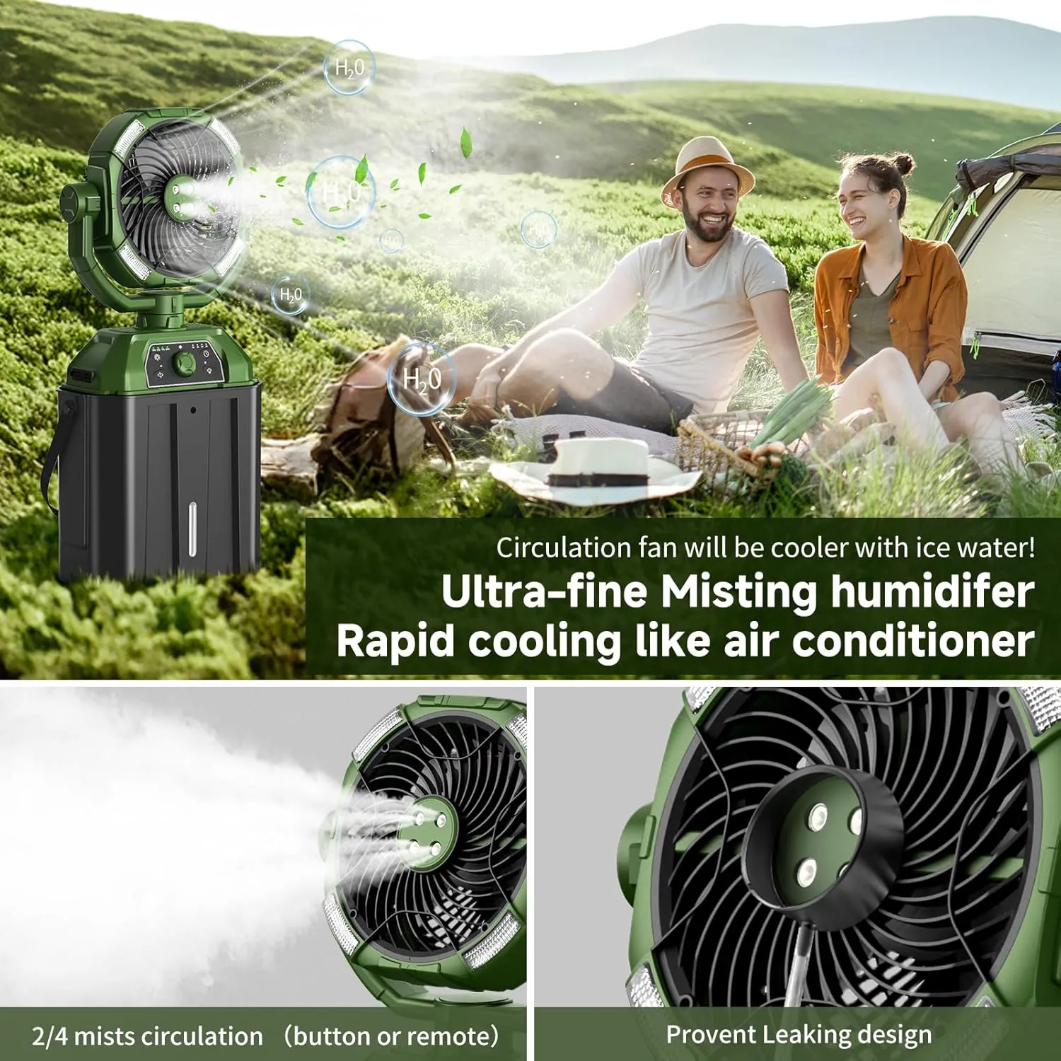 XAP Portable Misting Fan Rechargeable for Hot Weather - 9-inch Auto Swivel Fan with 25000mAh USB Battery as Power Bank, 4 Mist Cooler, 7L Bucket for Outdoor/Camping/Fishing/Yard/Beach/Golf