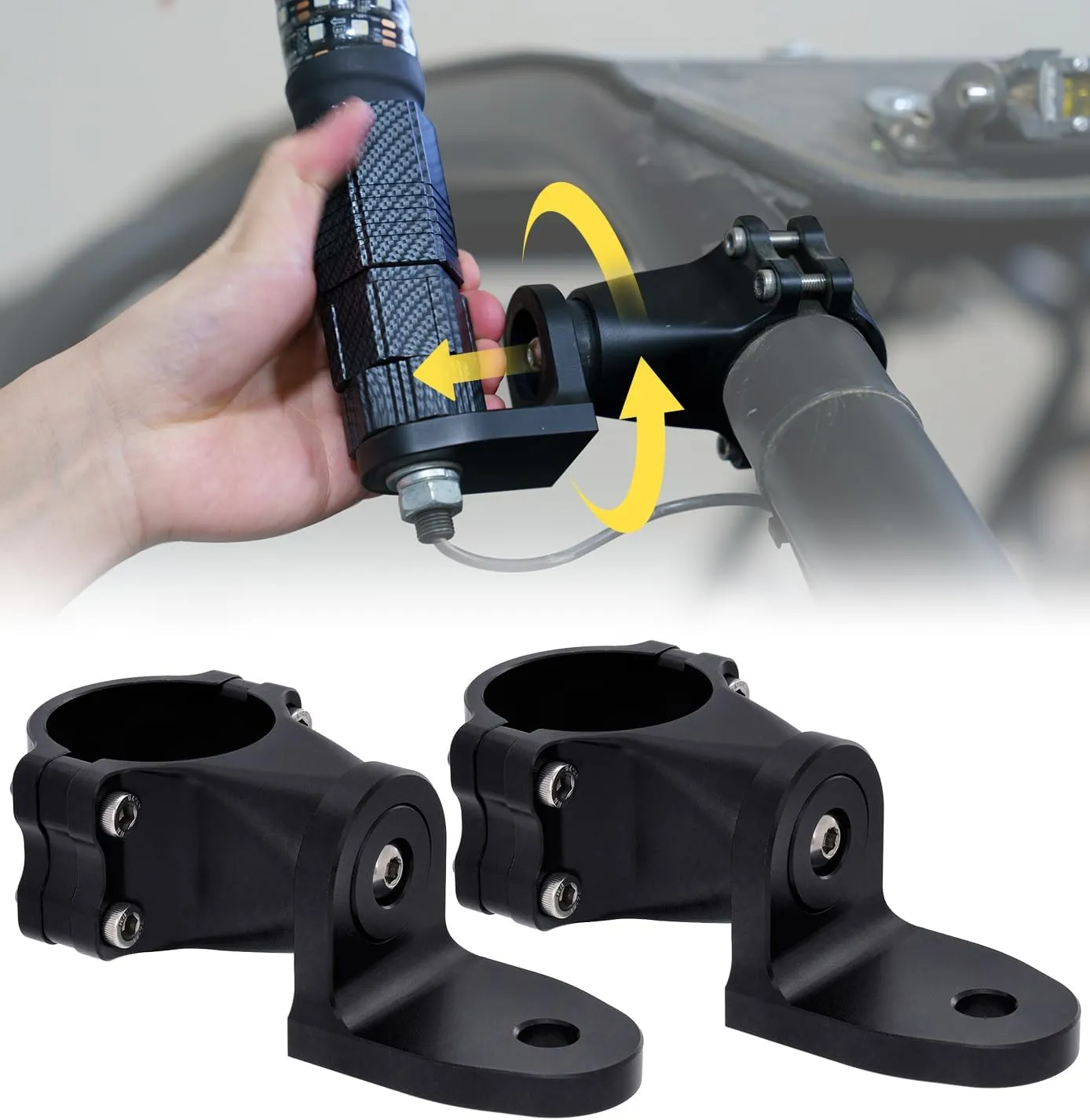 Xprite Heavy-Duty Flag Pole Holder, Whip Light Mount, CNC 6061 Aluminium Alloy, 360° Quick Adjustable Light Mounting Bracket, Compatible with Polaris Rzr XP Can-Am x3, 1.75" to 2" Cage ATV Accessories