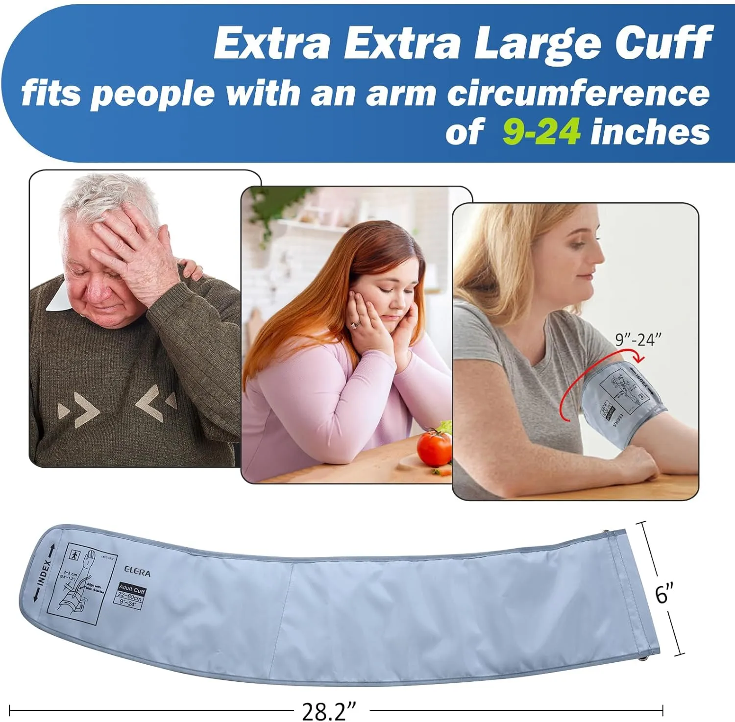 XXL Blood Pressure Cuff 9”-24” (22-60CM) Compatible with All Automatic Blood Pressure Monitors, Extra Large BP Replacement Cuff for Big Arms - Includes 6 Connectors
