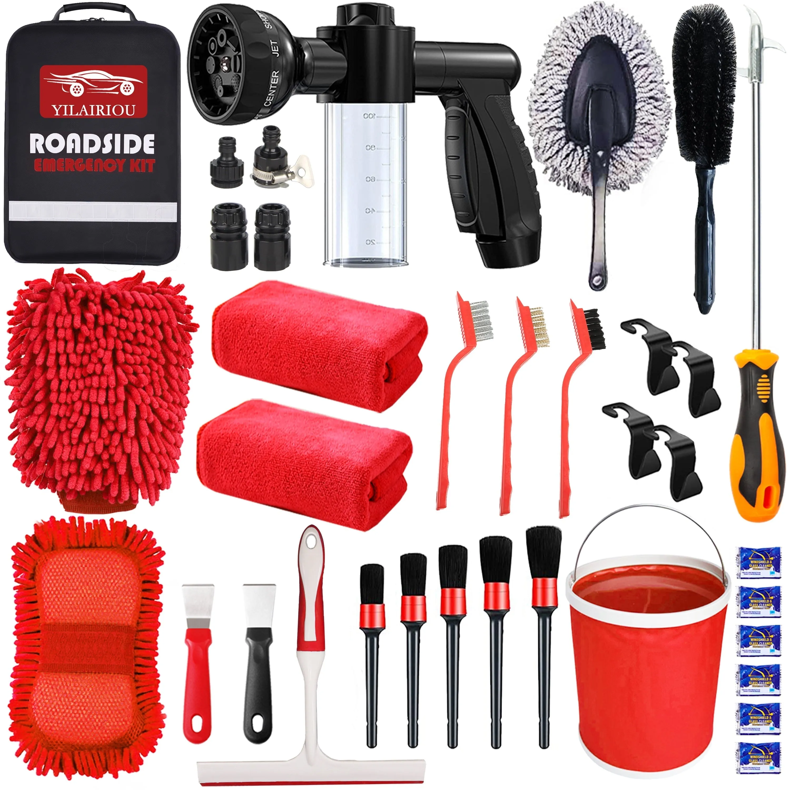 YILAIRIOU Car Wash Kit with Foam Gun - Car Wash Cleaning Kit with Wash Microfiber Sponge and Towels Tire Brush Collapsible Bucket Wash, Sprayers for Car Cleaning Gardens and Pets