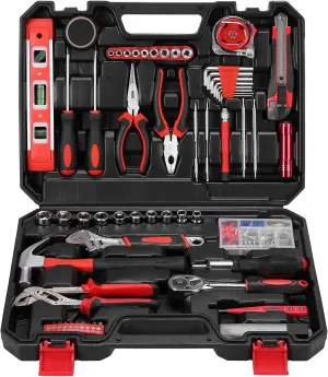 YOUGFIN Tool Box with Hand Tools Included for Home, Basic Automotive Car Repair Tool Kit for Men, Household Mechanics Tool Set for All Purpose