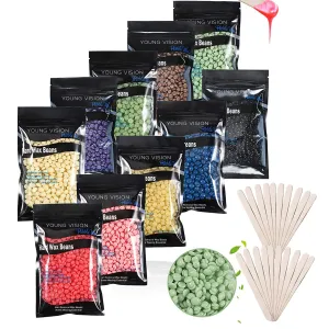 YOUNG VISION Rosin-Free Hard Wax Beads for Hair Removal - 1000g (2.2 lbs), 10 Colors Hard Wax Beans Pack, Bulk Wax Pearls for Home Brazilian, Bikini, Facial & Body Waxing