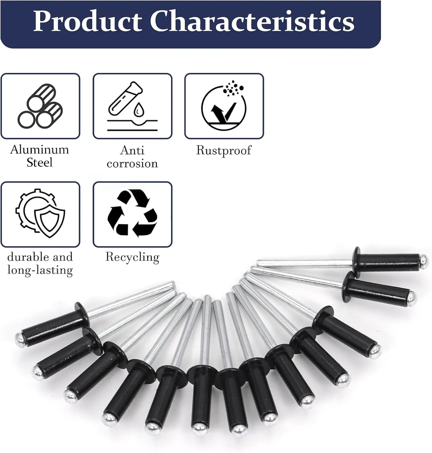 ZQZ 970Pcs Black Pop Rivets with Washer Assortment Kit, 14 Sizes Black Rivits with 3/32" 1/8" 5/32" 3/16" Blind Rivets, Assorted Pop Rivets Set for Metal, Automotive